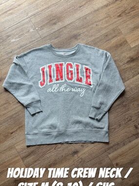 Holiday Time Gray Crewneck Sweatshirt with Red and White 'JINGLE' Graphic